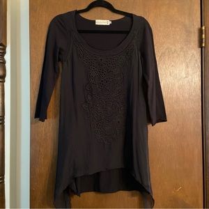 Johnny Was 4 Love and Liberty Black Eyelet Crochet Tunic Top